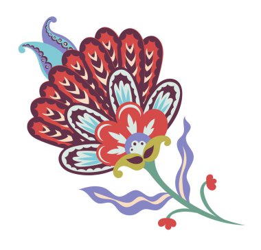 Çocuk baskıları, ambalajları, çıkartmalar ve eğlenceli dekor projeleri için mükemmel detayları olan eğlenceli halk sanatı çiçekleri..