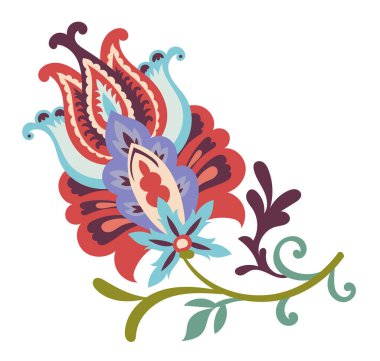 Giysi izleri, ambalajlama, marka ve ev dekorasyonu için uygun karmaşık detaylarıyla folk yapraklı hayran süsü..