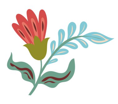 Mavi dallı dekoratif halk sanatı çiçeği kırtasiye malzemesi, kıyafet baskısı, ambalaj ve ev dekorasyonu grafikleri için mükemmeldir..