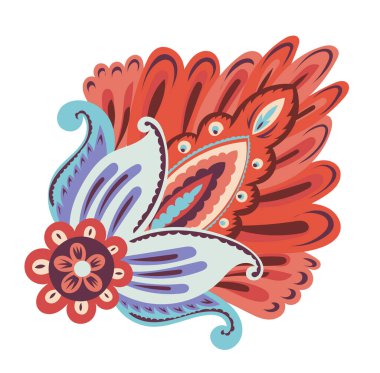 Kalın tekstil desenleri, ambalaj ve el sanatları için desenli halk çiçeği.