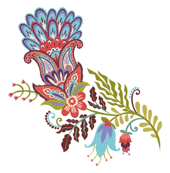 Tekstil baskıları, ev dekorasyonu, giysi ve ambalaj için ideal çiçek ve yapraklarla zengin halk çiçekleri kompozisyonu.