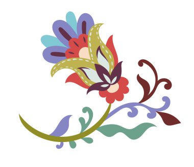 Katmanlı taç yapraklı renkli halk çiçekleri tekstil, markalaşma, ambalaj ve dekoratif sanatlar için mükemmeldir..