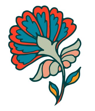 Parlak halk paletinde dekoratif yaprak filizi, paketleme, kartlar, çıkartmalar ve dijital yapıştırma kitaplarının köşeleri için mükemmel izole vektör..