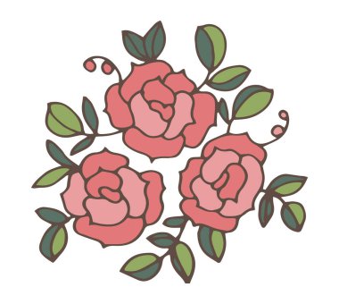 Pembe gül üçlüsü tasarımı, davetiyeler, çıkartmalar, markalar, ambalajlar, posterler ve basılı el işi ürünleri için ideal izole vektör..