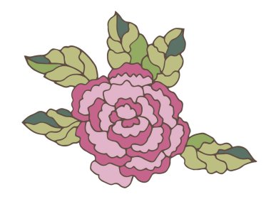 Pembe şakayık ve küçük mavi çiçekli büyüleyici kompozisyon. Ticari baskı, damgalama, çıkartma ve tebrik kartı tasarımı için izole edilmiş vektör..