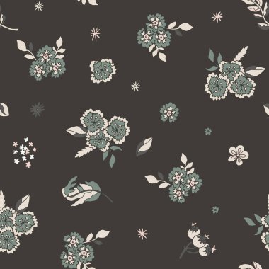 Duvar kâğıdı, yatak örtüsü, döşeme ve zarif hediye paketi için kömür zemininde büyüleyici mahsul çiçekleri, allık ve krem..