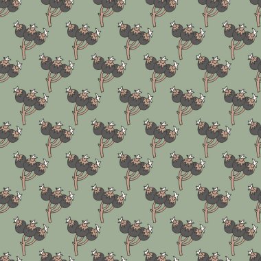 Oyuncu stilize meyveler kömürde ve yumuşak adaçayı yeşilinde kızarma, duvar kağıdı, yatak, döşeme ve modern hediye paketi projeleri için ideal..