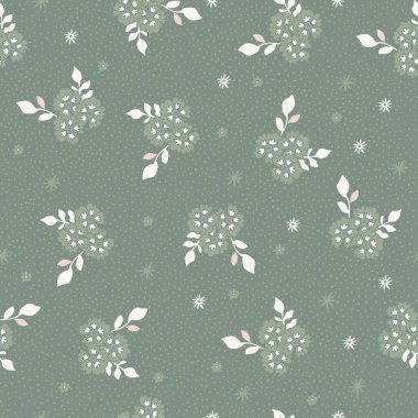 Tatlı kır evi tekstili için özenli bir arka plana saçılmış narin filiz çiçekleri. Kumaş, duvar kağıdı, yatak, çocuk odası dekorasyonu ve konforlu ev projeleri için mükemmel..