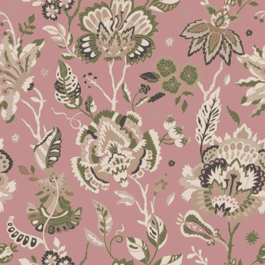 Sıcak bej ve zeytin aksanlı, yumuşak, sanatsal çiçekler, duvar kâğıdı, döşeme, kumaş ve dekor için mükemmel..