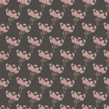 Kömür zemininde krema hatları olan yumuşak kızarık böğürtlen motifleri. Duvar kağıdı, döşeme, kumaş ve hediye paketi için ideal..