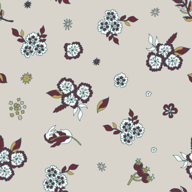 Duvar kağıdı döşeme ve hediye paketi için burgonya mavisi ve bej renginde klasik çiçekler. setler