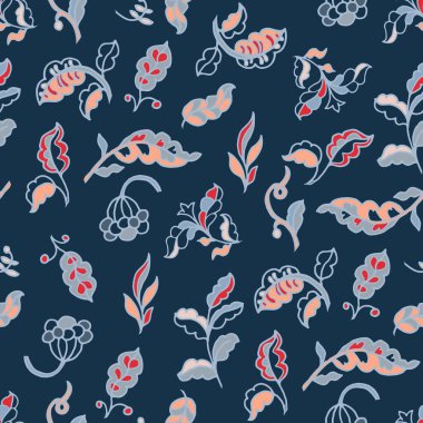 Duvar kâğıdı, döşeme, döşeme, hediye paketi ve tekstil için deniz, gri ve mercan renginde asgari halk botanik dağılımı.