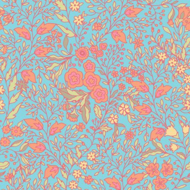 Bohem duvar kâğıdı, çocuk odası dekoru ve yaz tekstili için kum bejinde renkli halk çiçekleri..