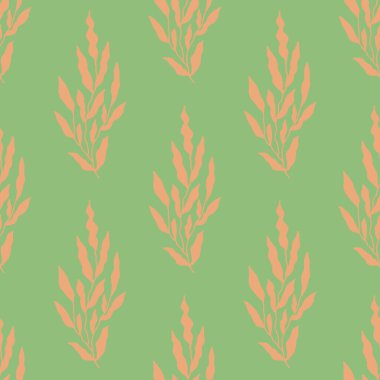 Organik duvar kâğıdı, yatak örtüsü ve kırtasiye için taze yeşil arka planda basit dikey yaprak şeritleri..