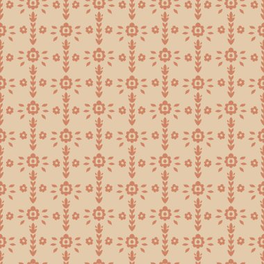 Şeftali ve kahverengi yineleyici tasarım, ülke döşemeleri, konforlu yatak ve çağdaş giysi için hazırlandı.