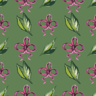 Yaprakları ve kırmızı kurdele ile Seamless Modeli