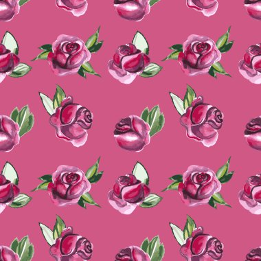 Sulu Boya Dikişsiz desen gül ve yaprakları