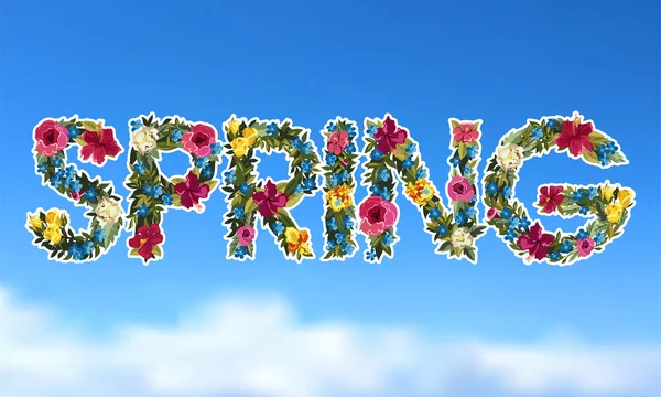 Floral primavera lettering fundo — Vetor de Stock