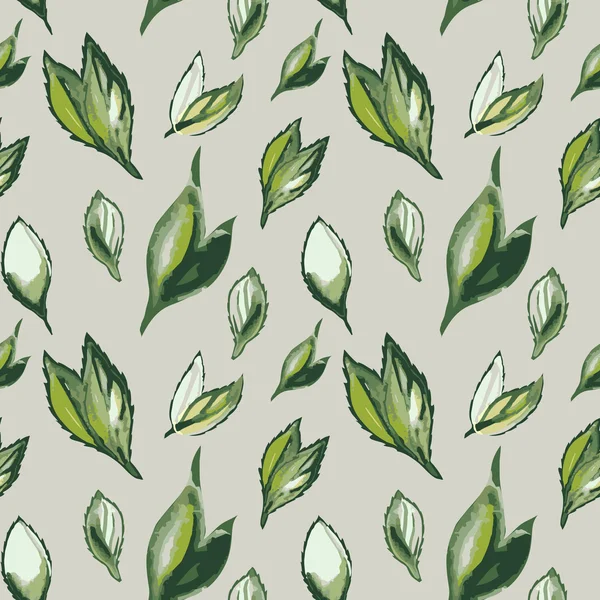 Watercolor seamless pattern with green leaves — Stock Vector