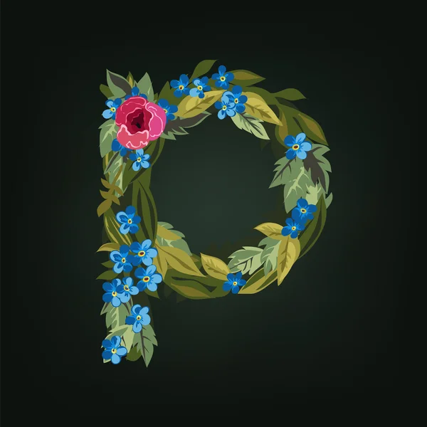 Lettera P. Alfabeto dei fiori — Vettoriale Stock
