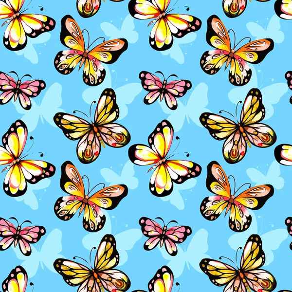 Patrón sin costura mariposa acuarela — Archivo Imágenes Vectoriales