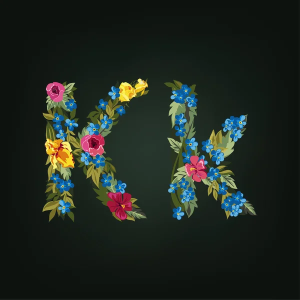 K carta. Alfabeto de flores — Vector de stock