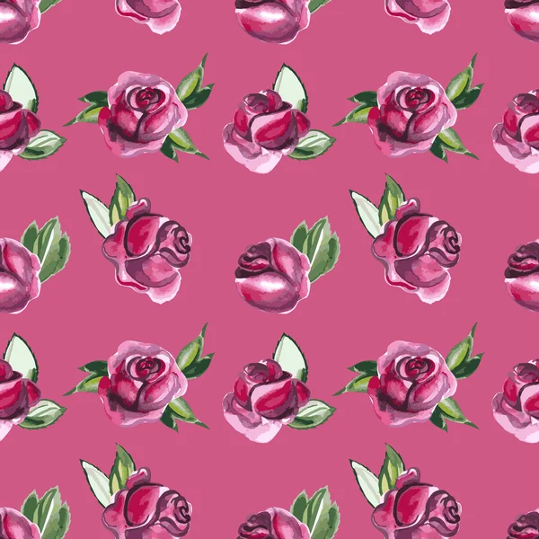 Padrão sem costura aquarela com rosas e folhas — Vetor de Stock