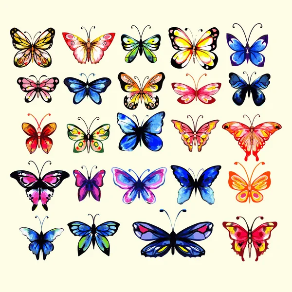 Ensemble de papillons aquarelle — Image vectorielle