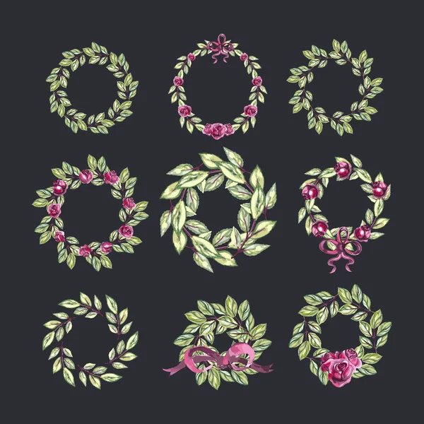 Watecolor Floral conjunto de elementos de diseño — Archivo Imágenes Vectoriales