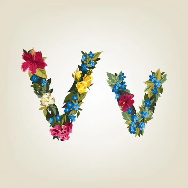 Lettre V. Alphabet fleur — Image vectorielle