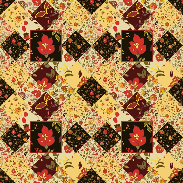 Motif patchwork sans couture avec des fleurs — Image vectorielle