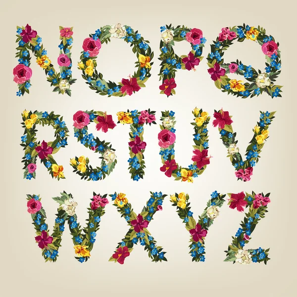 Alphabet floral coloré — Image vectorielle