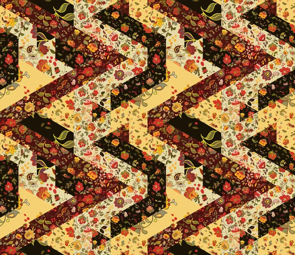 Motif patchwork sans couture avec des fleurs — Image vectorielle