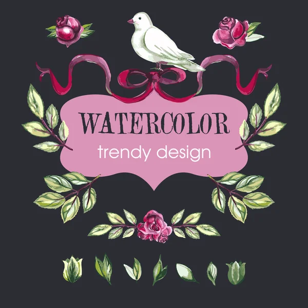 Conjunto Floral Aquarela de Elementos de Design — Vetor de Stock