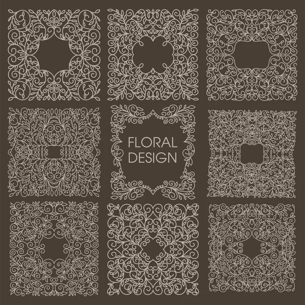 Mono line vintage floral frames — Stock Vector