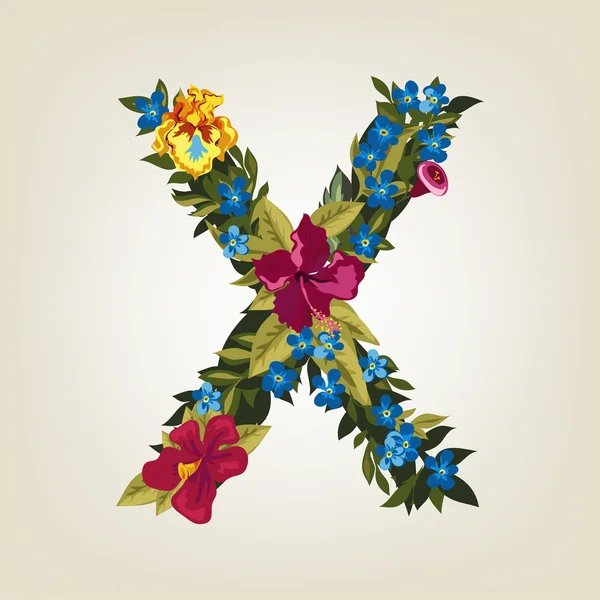 Lettre X. Alphabet capital fleur — Image vectorielle