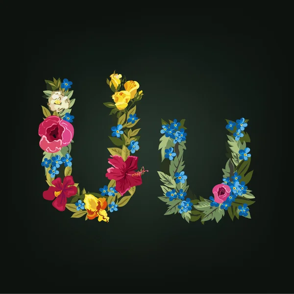 Lettera U. Alfabeto dei fiori — Vettoriale Stock
