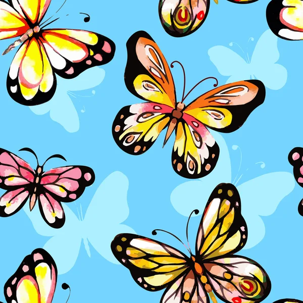 Watercolor butterfly seamless pattern — Stock Vector