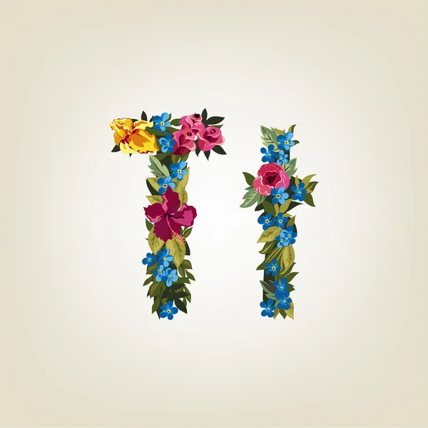 Lettre T. Alphabet fleur — Image vectorielle