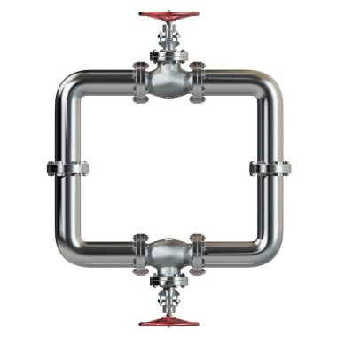 Beyaz Arkaplan 'da kapakçığı olan endüstriyel borular. Endüstriyel Kavram. 3B illüstrasyon