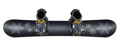 Beyaz Arkaplanda izole edilmiş botları olan snowboard. Üst Manzara. Kesme yolu. 3B illüstrasyon