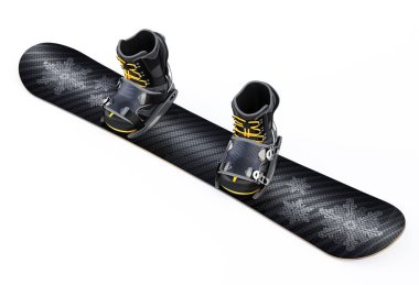 Beyaz Arkaplanda izole edilmiş botları olan snowboard. 3B illüstrasyon