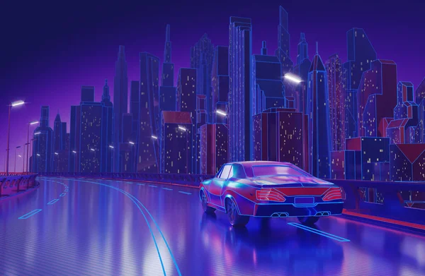 stock image Futuristic Neon Night City Background. 3D illustration