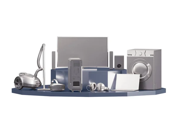 一套家用电器 电子在白色背景下隔离 3D插图 — 图库照片