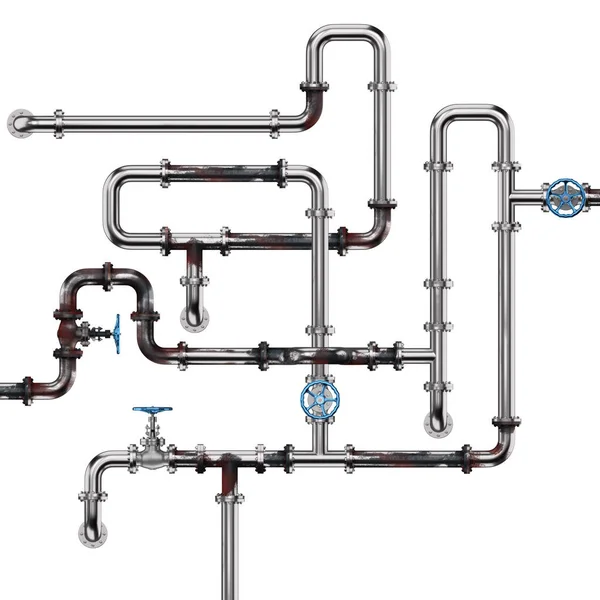 Tuyaux Industriels Rouillés Isolés Sur Fond Blanc Illustration — Photo