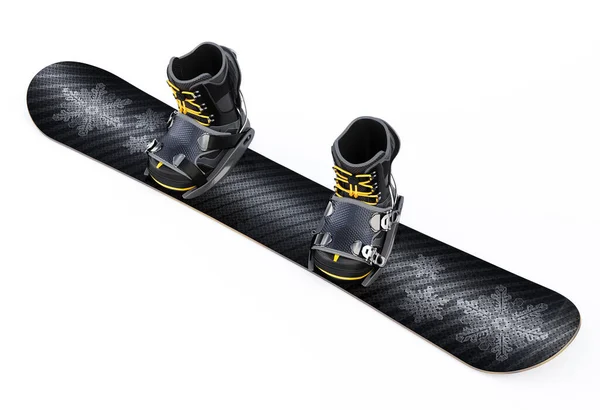 Snowboard Com Botas Isoladas Fundo Branco Ilustração — Fotografia de Stock