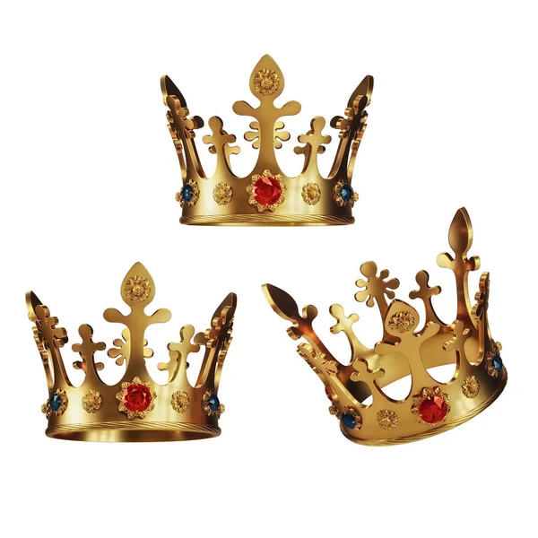 Golden Crowns Isolated White Background Illustration — Stock Photo, Image