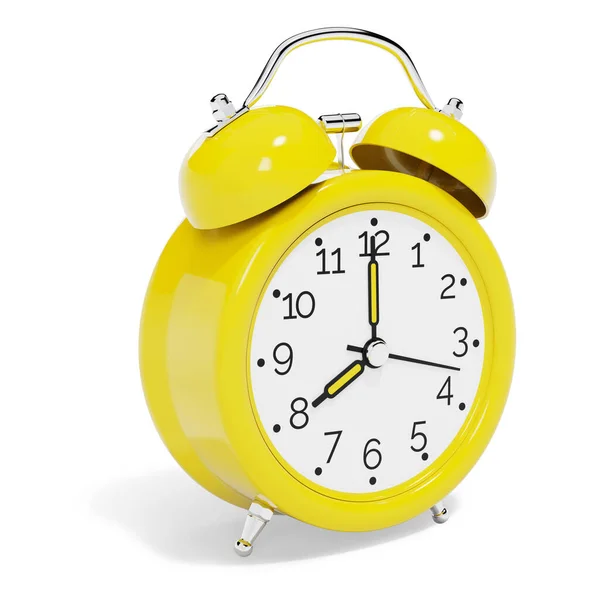 Yellow Vintage Alarm Clock Isolated White Background Illustration — Stock Photo, Image