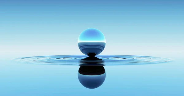 Blue Sphere in Water Abstract Background. 3D illustration