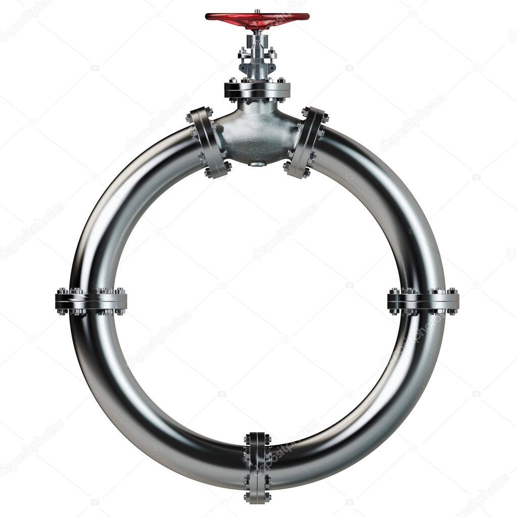 Industrial Pipes with Valve isolated on White Background. Industrial Concept. 3D illustration
